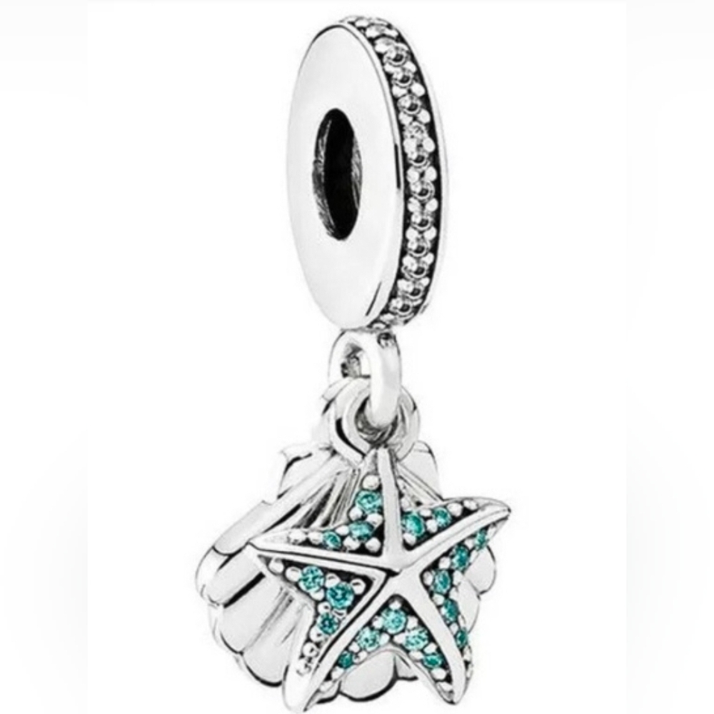 Silver Starfish Charm with Teal Accents